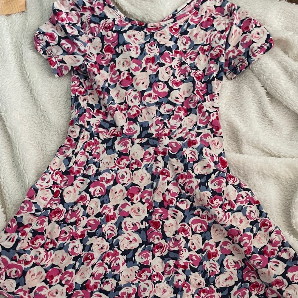 Place Girls Floral Short-Sleeve Dress in Pink and Navy